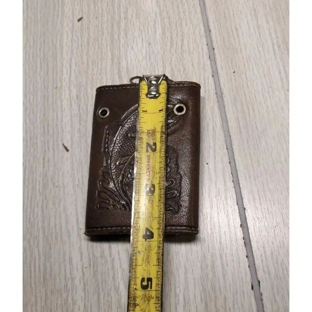 Vtg Mens Tooled Leather Bass Fish Key Case Brown 7 Key Chain Wallet Mexico